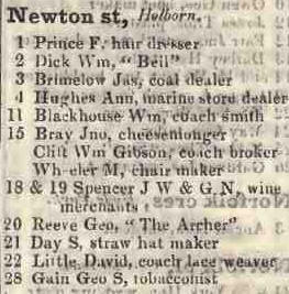 Newton street, Holborn 1842 Robsons street directory