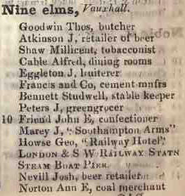 Nine Elms, Vauxhall 1842 Robsons street directory