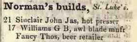 Normans buildings, St Lukes 1842 Robsons street directory