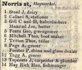 Norris street, Haymarket 1842 Robsons street directory