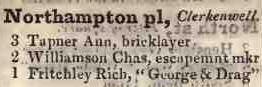 Northampton place, Clerkenwell 1842 Robsons street directory