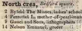 North crescent, Bedford square 1842 Robsons street directory