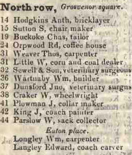 North row, Grosvenor square 1842 Robsons street directory