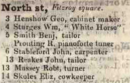 North street, Fitzroy square 1842 Robsons street directory