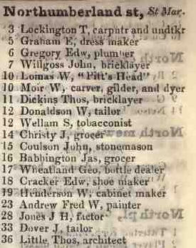 Northumberland street, St Marylebone 1842 Robsons street directory