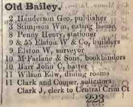 2 to 11 Old Bailey 1842 Robsons street directory