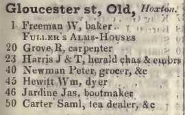 Old Gloucester street, Hoxton 1842 Robsons street directory