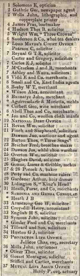 Old Jewry, Cheapside 1842 Robsons street directory