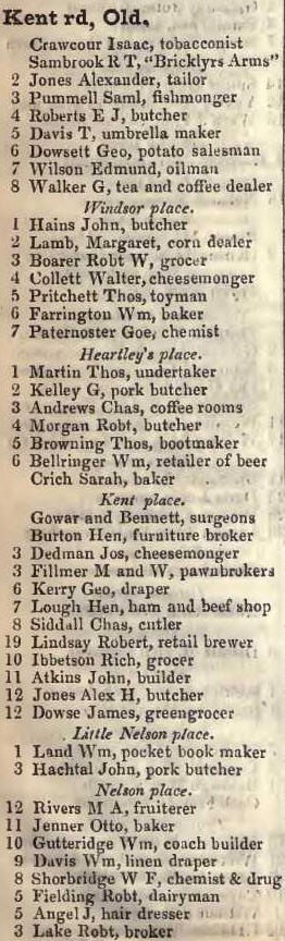 to Nelson place, Old Kent road 1842 Robsons street directory
