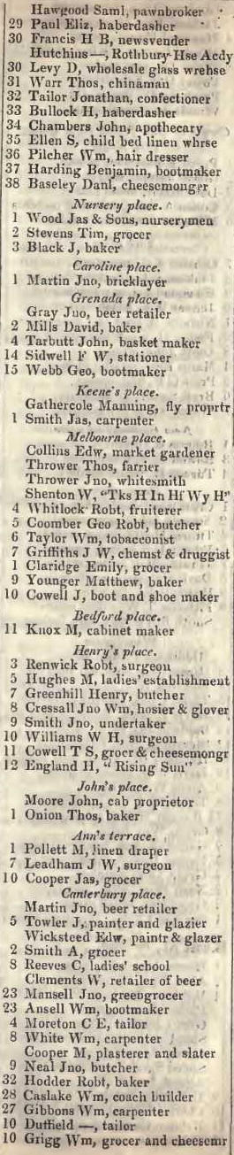 to Anns terrace, Old Kent road 1842 Robsons street directory