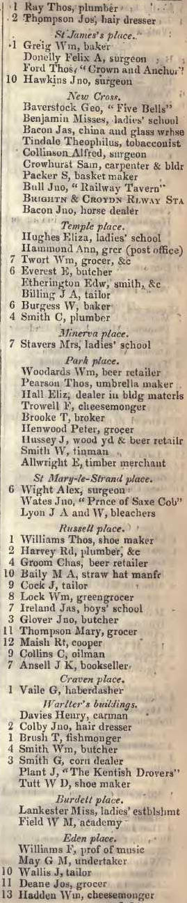 to Eden place, Old Kent road 1842 Robsons street directory