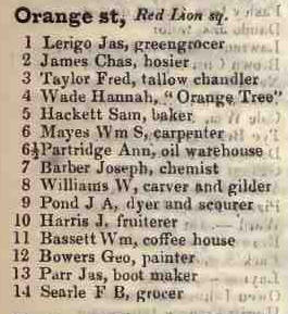 Orange street, Red Lion square 1842 Robsons street directory
