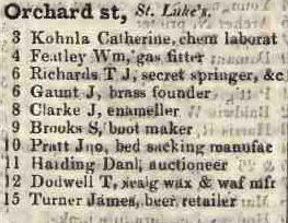 Orchard street, St Lukes 1842 Robsons street directory