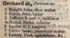 2 - 8 Orchard street, Portman square 1842 Robsons street directory