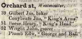 Orchard street, Westminster 1842 Robsons street directory