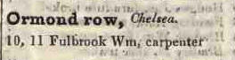 Ormond row, Chelsea 1842 Robsons street directory