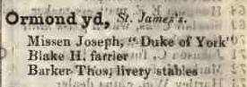 Ormond yard, St James's 1842 Robsons street directory