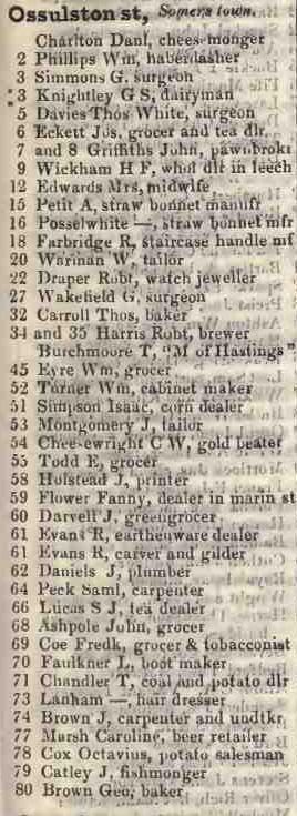Ossulston street, Somers town 1842 Robsons street directory