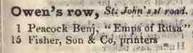 Owens row, St Johns street road 1842 Robsons street directory