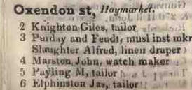 2-6 Oxendon street, Haymarket 1842 Robsons street directory