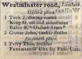 Oxford place, Westminster road, Lambeth 1842 Robsons street directory