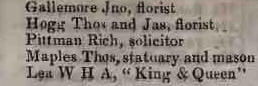 to King & Queen, Paddington Green, Paddington 1842 Robsons street directory