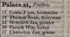 Palace street, Pimlico 1842 Robsons street directory