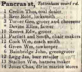 Pancras street, Tottenham court road 1842 Robsons street directory