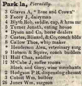 Park lane, Piccadilly 1842 Robsons street directory