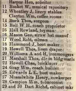 to 30 Park place, Kennington cross 1842 Robsons street directory