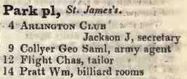 Park place, St James's 1842 Robsons street directory