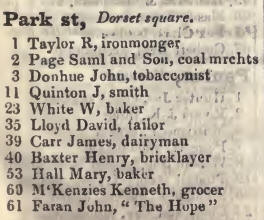 Park street, Dorset square 1842 Robsons street directory