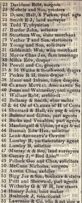 23 - 55 Parliament street, Westminster 1842 Robsons street directory