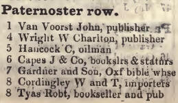 1 - 8 Paternoster row, St Pauls 1842 Robsons street directory