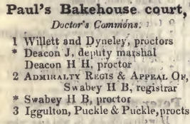Pauls Bakehouse court, Doctors commons 1842 Robsons street directory