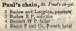 Pauls Chain, St Pauls Churchyard 1842 Robsons street directory