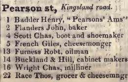 1 - 22 Pearson street, Kingsland road 1842 Robsons street directory