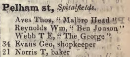 Pelham street, Spitalfields 1842 Robsons street directory