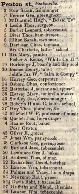 Penton street, Pentonville 1842 Robsons street directory