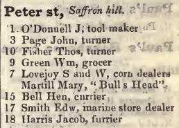 Peter street, Saffron hill 1842 Robsons street directory