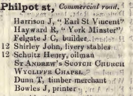 Philpot street, Commercial road 1842 Robsons street directory