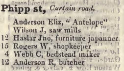 Phipp street, Curtain road 1842 Robsons street directory