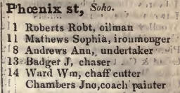 Phoenix street, Soho 1842 Robsons street directory