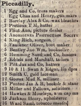 1 - 16 Piccadilly 1842 Robsons street directory
