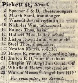 Pickett street, Strand 1842 Robsons street directory
