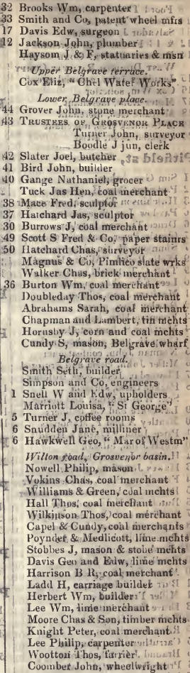 to Wilton road, Pimlico road 1842 Robsons street directory