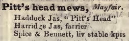 Pitts head mews, Mayfair 1842 Robsons street directory