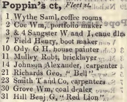 Poppins court, Fleet street 1842 Robsons street directory