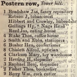 Postern row, Tower hill 1842 Robsons street directory