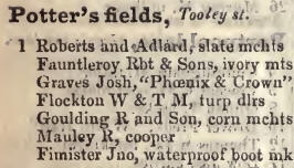 Potters fields, Tooley street 1842 Robsons street directory